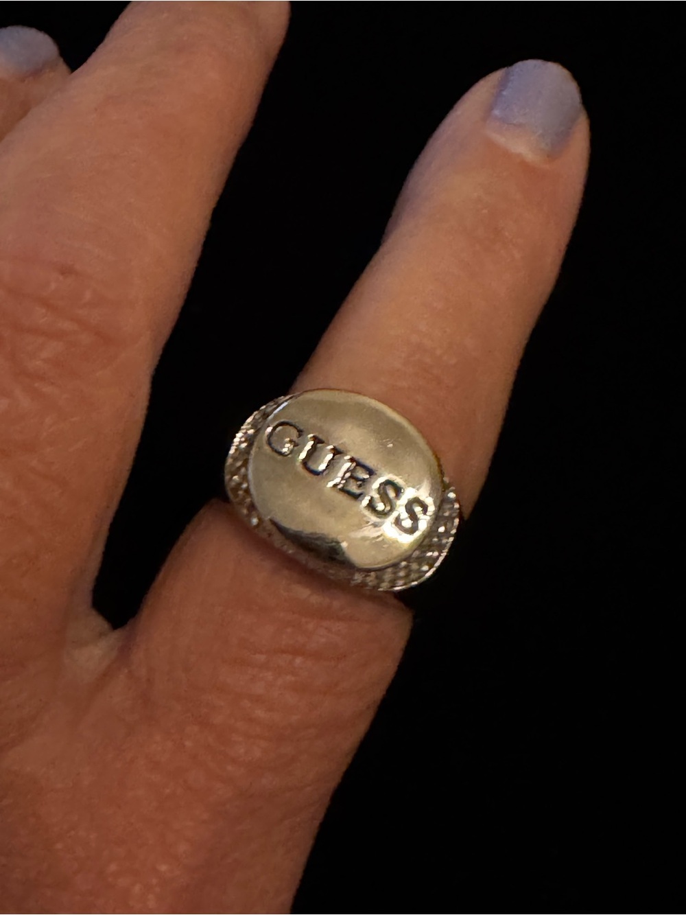 Guess Silver Logo Signet Ring